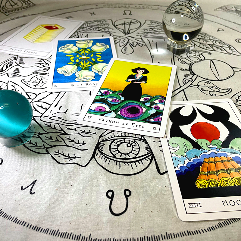 Outsider Tarot spread and reading cloth designed by Bobby Abate